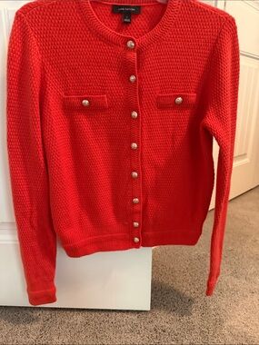 NWT Ann Taylor Women's Orange Textured Button-Front Cardigan
